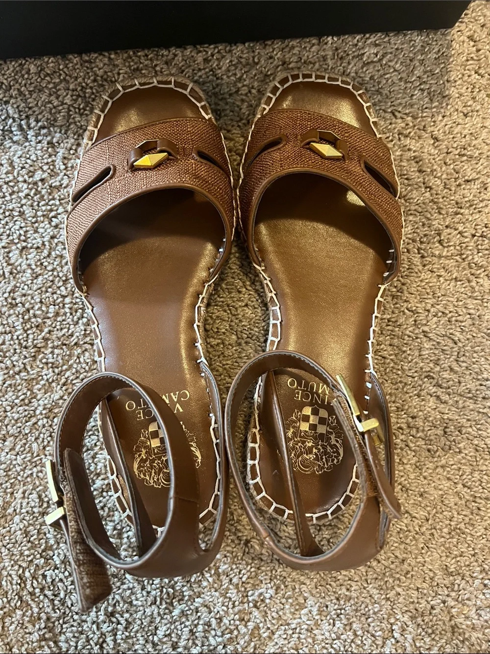 Vince Camuto Mariah Tan Brown Leather Ankle-Strap Espadrille Sandals